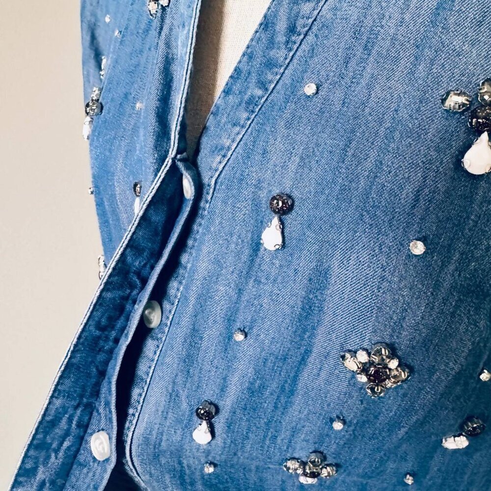 INC Unique Beaded Denim Long Sleeve Shirt - Size 4. - Picture 7 of 8